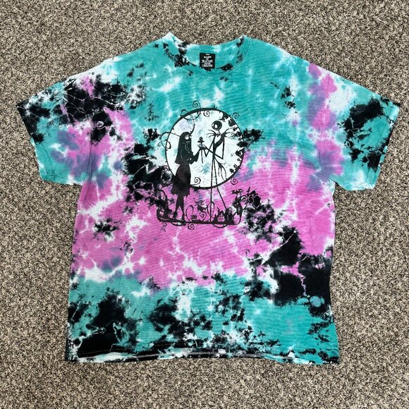 The Nightmare Before Christmas Jack & Sally Tie-Dye Oversized Girls T-Shirt Plus - Picture 1 of 5